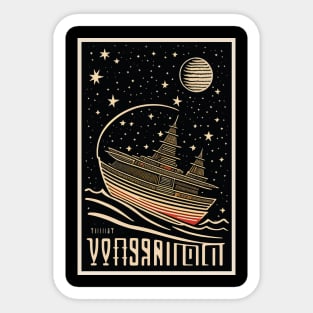 flying ship in outer space moonlight Sticker